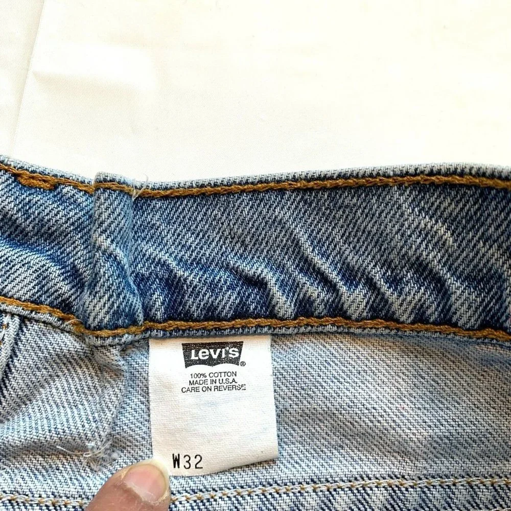 Vintage Levi's 550 Jean Denim Shorts Men 32‎ (31) USA Orange Tab Painted Altered
